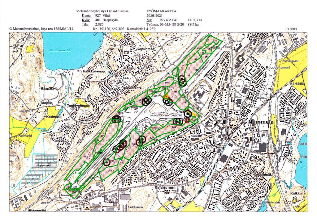 Työmaa-alueen kartta Nummelanharju syksy 2021