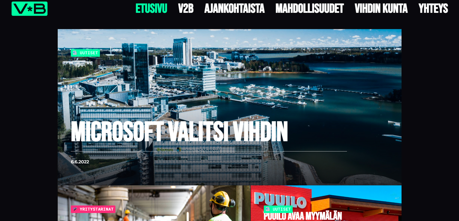 Kuvakaappaus Vihtibusiness-sivustolta