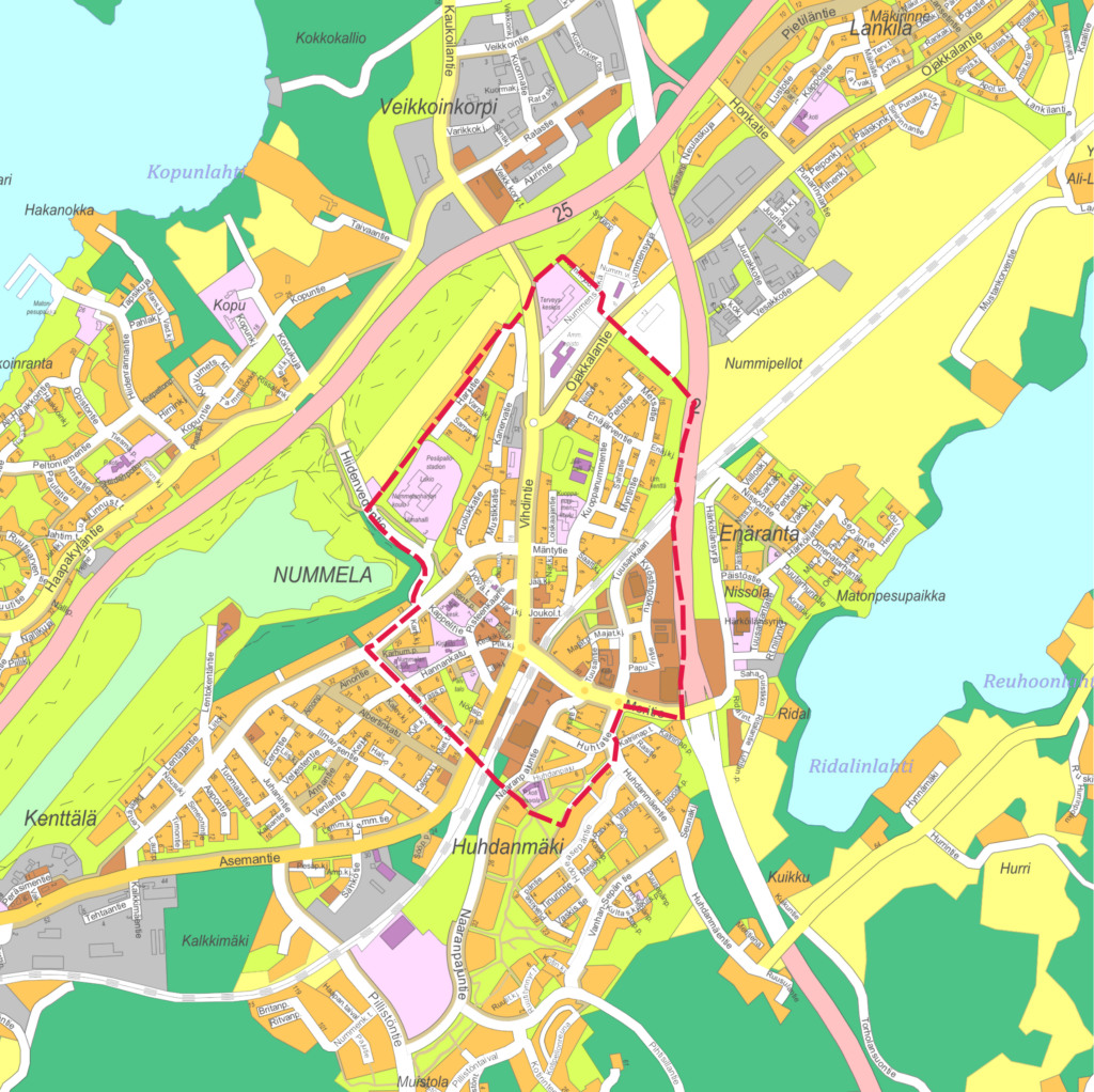 Kartta Nummelan keskustan kaavarunkoalueesta