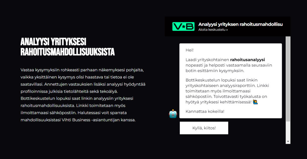 Kuvakaappaus VihtiBusiness-sivustolta